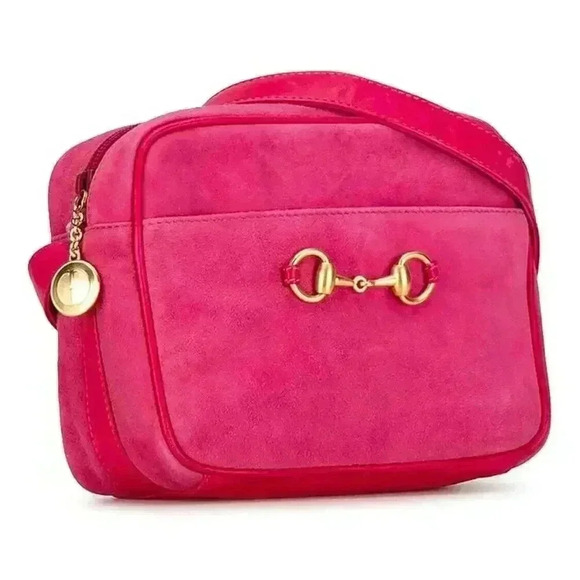 GUCCI Horsebit 1955 Bag Suede Original Shoulder Purse Hot Pink Fuchsia Crossbody - Picture 2 of 11
